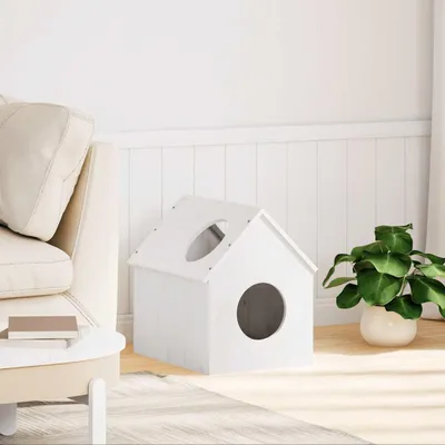 Obrázek produktu pro vidaXL Domeček pro kočky bílý 41x50x50 cm z masivního borovicového dřeva