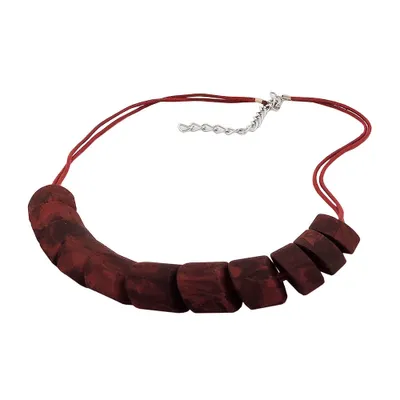 Produktbild von Kette Schrägperle Kunststoff rot-schwarz-marmoriert Kordel dunkelrot 45cm rot - schwarz 20x15mm