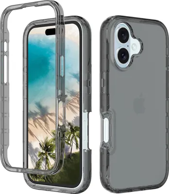 Image de Coque pour iPhone 16, coque hybride transparente, coque TPU résistante, coque antichoc grise