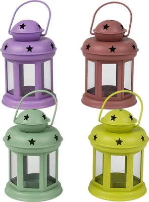 Zdjęcie produktu dla Marrakesh zestaw 4 dekoracyjnych lampionów vintage 13cm wykonanych z metalu i szkła | mini lampion jako dekoracja stołu dekoracja salonu | świecznik Eolea kolorowy jako estetyczna dekoracja balkonu, tarasu i ogrodu