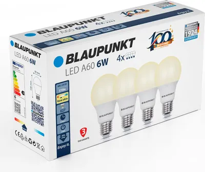 Productafbeelding van Blaupunkt LED-lamp, E27, A60, 570 lumen, 6W, 2700K, 4 stuks