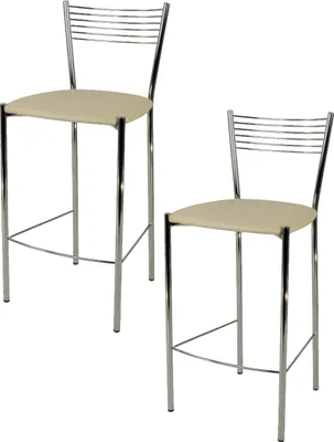 Produktbild von t m c s Tommychairs - 2er Set moderne Barhocker ELEGANCE für Küche und Esszimmer, robustes Gestell aus verchromtem Stahl, gepolsterte Sitzfläche mit Kunstleder in der Farbe Leinen bezogen