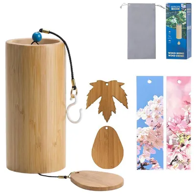 Produktbild von Bambus Windspiel C-Dur für Meditation & Entspannung, Zen Gartendeko, Geschenkset