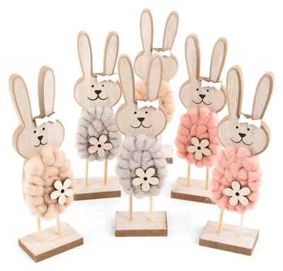 Produktbild von Logbuch-Verlag 6 große Osterhasen Figuren 22 cm aus Holz zum Hinstellen - Frühlingsdeko Osterdeko Geschenk Ostern Natur rosa beige
