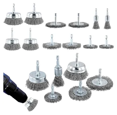 Produktbild von 18 Stück Drahtbürsten für Bohrmaschinen, 6 Größen Stahlbürsten Set für Schleifen, Entrosten, Entgraten, Reinigen und Polieren