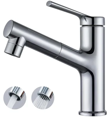 Image de Robinet de bain noir, robinet de lavabo avec douchette extractible pour le lavage des cheveux, robinet haute pression pour lavabo de salle de bain, chromé