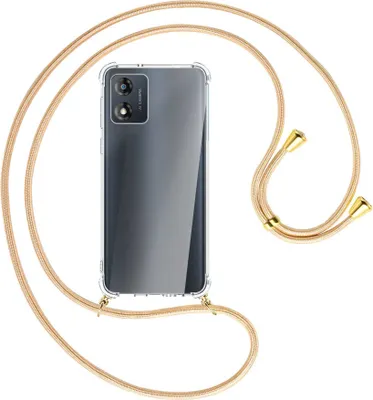 Produktbild von Handykette Backcover-Schutzhülle mit Band (Metall goldfarben) für Motorola Moto E13 (6.5'') - Goldkordel