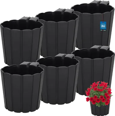 Obrázek produktu pro KOTARBAU® Sada 6 květináčů Závěsné květináče ⌀ 15 cm V: 13 cm Antracitový květináč Plastový květináč Velký venkovní květinový truhlík Balkonové zábradlí Závěsný květináč na balkón