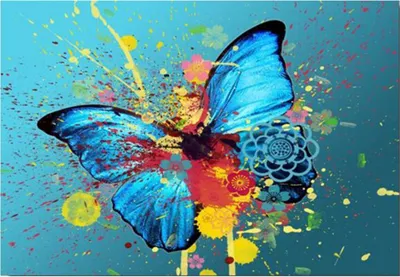 Produktbild von TPFLiving Kunstdruck LW-746 (OHNE RAHMEN) Poster - Leinwand - Wandbild - Hochauflösender Giclée-Druck, langlebig und hochwertig - Grafitti Aquarell bunter Schmetterling - Größe: 20x30cm