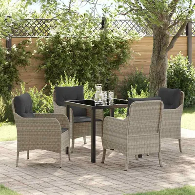 Image de Ensemble de jardin exclusif, 5 pièces, en résine tressée gris clair
