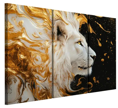 Zdjęcie produktu dla Obrazy na płótnie LUMASOUL, 90x60 cm, obraz na płótnie z motywem lwa, obrazy ścienne w drewnianych ramach, nadające się do salonu i sypialni, zestaw 3-częściowy, motyw: zwierzęta 03