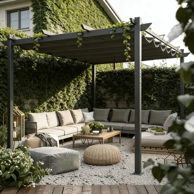 Produktbild von PURPLE LEAF Aluminium Pergola 3x3 m Schiebedach, Wasserdicht, UV-Schutz, Grau
