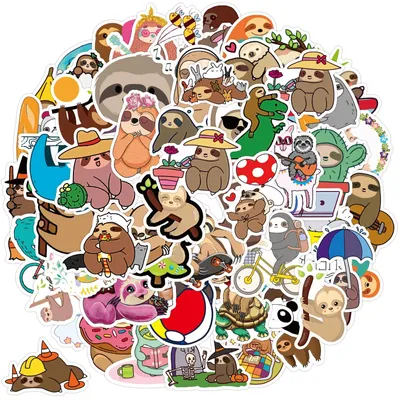 100 Faultiersticker, wasserdicht, bunt, 5-8 cm, Vinyl