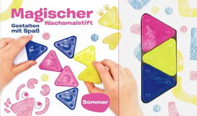 Produktbild von Kreatives Wachsmalstift Set für Kinder ab 2 Jahren – 3 Dreiecke Wachsmalstifte, 10 Bastelvorlagen, 15 kreative Ideen – Sommermotive
