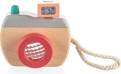 Produktbild von Graue Spielzeugkamera aus Holz für Kinder ab 16 Monaten mit Auslösegeräusch