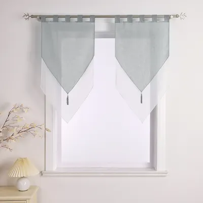 Produktbild von Delien Scheibengardinen mit Schlaufen Doppelschicht Bistrogardine küche Gardinen Halbtransparent Voile Vorhänge Grau BxH 45x90cm 2 Stück