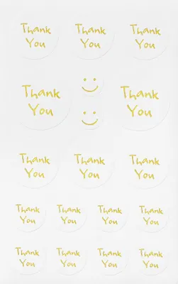 Produktbild von 36 runde Sticker mit goldenem Dankeschön-Aufdruck auf weißem Papier Ø 20-32 mm