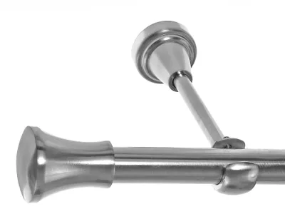 Produktbild von Gardinenstange Set Edelstahl Look Metall Ø 19mm zur Wandbefestigung 1-lauf Knauf, Länge wählbar H18E62