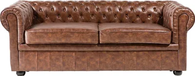 Produktbild von BELIANI Sofa Hellbraun Kunstleder 3-Sitzer Chesterfield Stil Glamourös Wohnzimmer
