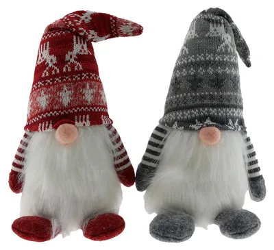 Produktbild von Hausleben Wichtel Set 2-teilig 25 cm – Weihnachtsdeko Skandinavisch – Deko Wichtel Rot & Grau mit Bart – Winterdeko Figuren für Fensterbank, Regal & Advent