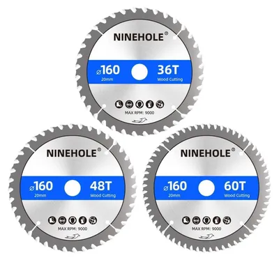 Image de Jeu de 3 disques de scie circulaire, 160 x 20 mm, avec 36/48/60 dents, pour bois et plastique
