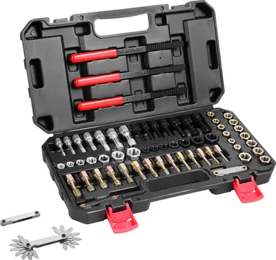 Produktbild von VEVOR Gewindewiederherstellungswerkzeug UNC & UNF & metrisch Gewinde Reparatur Satz 61-teilig, Nachgewinde-Werkzeugsatz mit Gewindebohrern Schneideisen Gewindefeilen für Mechaniker und Heimwerker