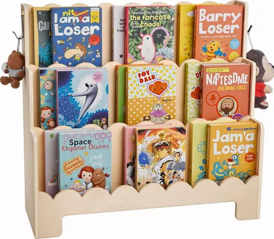 Produktbild von VEVOR Montessori Bücherregal 3-stöckiges Kinderbücherregal mit Wellenschliff, nach vorne gerichtetes Büchergestell mit Doppelhaken, Babybücherregal Kinderzimmerregal für Vorschule Kindergarten
