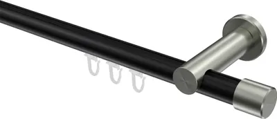 Produktbild von Interdeco Innenlaufstange / Gardinenstange mit Innenlauf Schwarz / Edelstahl-Optik, Typ Platon Santo (Kappe), 20 mm Ø 1-läufig, 320 cm