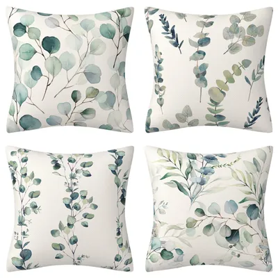 Produktbild von Grün Eukalyptus Blätter Kissenbezüge 45x45 cm 4er Set, Outdoor Kissen Wetterfest, Sofa Dekokissen,Stil B