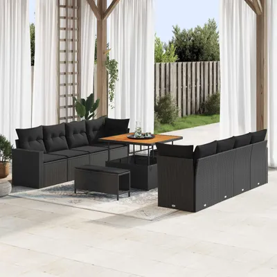 Image de vidaXL Ensemble de canapé de jardin avec coussins 12 pcs noir poly rotin