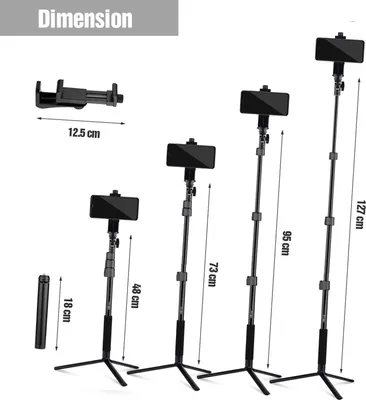 Produktbild von Ausziehbares 54-Zoll-Selfie-Stick-Stativ aus Aluminiumlegierung mit abnehmbarem Desktop-Telefonhalter, Sportkamera-Montageadapter, Fernauslöser, kompatible iPhone- und Android-Telefone für Gruppenfoto-Live-Videos