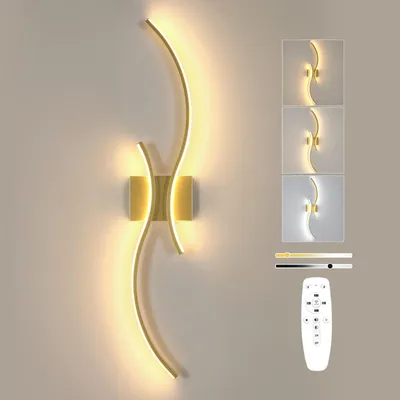 Zdjęcie produktu dla Elegancka, ścienna lampa LED, możliwość regulacji jasności, 32W, kreatywny, długi design, kolor złoty, wysokość 80 cm