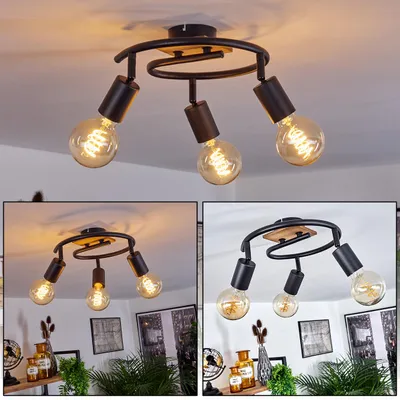 Produktbild von Agnino »Agnino« runde Deckenlampe aus Metall/Holz in Schwarz/Natur