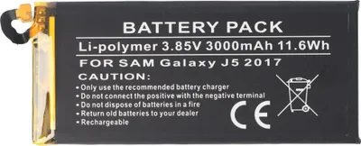 Produktbild von Akku passend für Samsung Galaxy J5 2017, Li-Polymer, 3,85V, 3000mAh, 11,6Wh, built-in, ohne Werkzeug