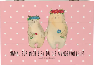 Produktbild von Mr. & Mrs. Panda Erinnerungsbox Bären mit Blumenkranz 22 x 15 cm - Rot Pastell - Geschenk, Muttertag, geschenkbox deckel, Mama, Aufbewahrungstruhe, Vorbild, Familie, Box
