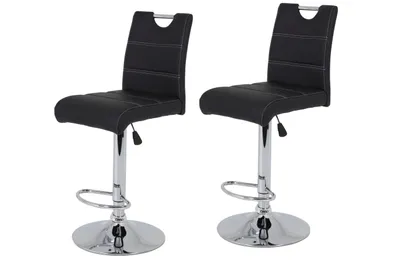 Produktbild von 2er Set Barhocker Miranda - Kunstleder Schwarz - Trompetengestell verchromt - höhenverstellbar - 360° drehbar