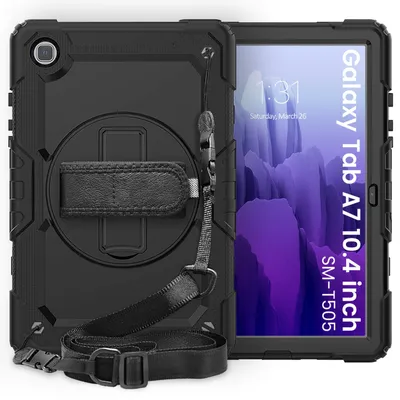 Produktbild von 4in1 Hülle mit Trageschleife für Samsung Galaxy Tab A7 SM-T500 T505 10.4 Zoll Outdoor Cover Schutz + Ständer Schwarz
