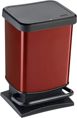 Image de Poubelle Rotho Paso de 20 litres pour cuisine, avec couvercle, de couleur rouge métallisé, utilisable comme poubelle