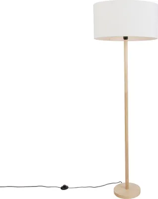 Produktbild von Stehleuchte aus Holz mit Ovalem Leinenschirm Weiß 50cm Mels