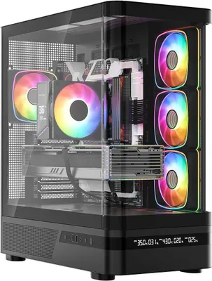 Produktbild von MODECOM Volcano AQ200 Midi PC Gehäuse, Schwarz, 3x 120 mm ARGB Lüfter, Panorama Glasfenster, passend für ATX und Micro-ATX Mainboards