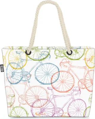 Produktbild von VOID Vintage Fahrrad Muster Strandtasche Shopper 58x38x16cm 23L XXL Einkaufstasche Tasche Reisetasche Beach Bag