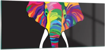 Produktbild von Bilder auf glas - Elefant spaß bunt tier - 100x40cm - Glasbilder - Wandbilder - Kunstdruck - zum Aufhängen bereit - Wanddekoration aus Glas - Glas Bilder - Wandbild auf Glas - GAB100x40-2928