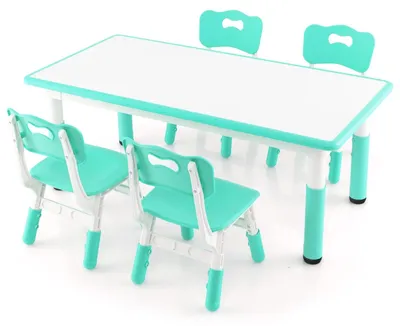 Immagine prodotto di Tavolo regolabile per bambini - Scrivania per bambini - Set tavolo e sedie - Tavolo da gioco - Tavolo da pranzo - Con 4 sedie ergonomiche