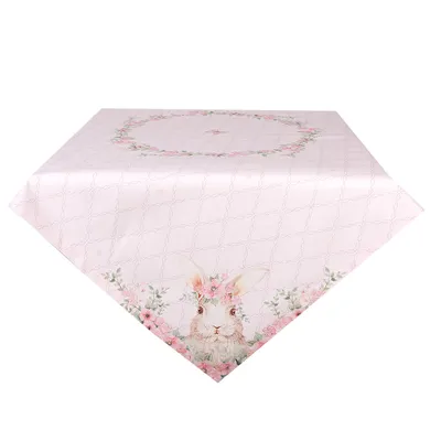 Produktbild von Clayre & Eef Tischdecke 100x100 cm Rosa Baumwolle Kaninchen