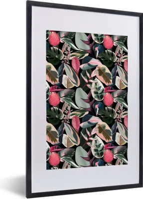 Produktbild von MuchoWow® Gerahmtes Poster Tropisch - Rosa - Blätter 40x60 cm - Poster mit Schwarzem Bilderrahmen Wandposter Rahmen Foto Bilder - Poster in Rahmen