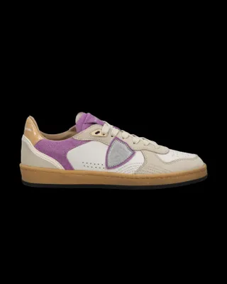 Produktbild von Philipp Model Paris Sneakers für Damen, Modell PGLD XG03 PGAL, niedriger Schuh, Mix aus Materialien, Glitzer, Weiß, Fuchsia