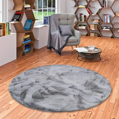 Produktbild von Luxus Super Soft Fellteppich Plush Grau Meliert Rund, Größe:160 cm Rund