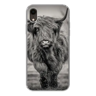 Produktbild von MuchoWow® Handyhülle Schutzhülle Hülle für iPhone XR Schottischer Highlander - Schwarz und Weiß Silikon Softcase Handy Hülle - Schutzdeckel