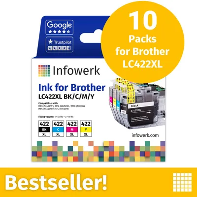 Productafbeelding van NIEUW: Infowerk Inktcartridges voor Brother LC422XL, multipack (BK/C/M/Y), 10 stuks