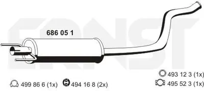 Produktbild von ERNST 686051 Mittelschalldämpfer Schalldämpfer für TOYOTA Yaris Schrägheck (P1)